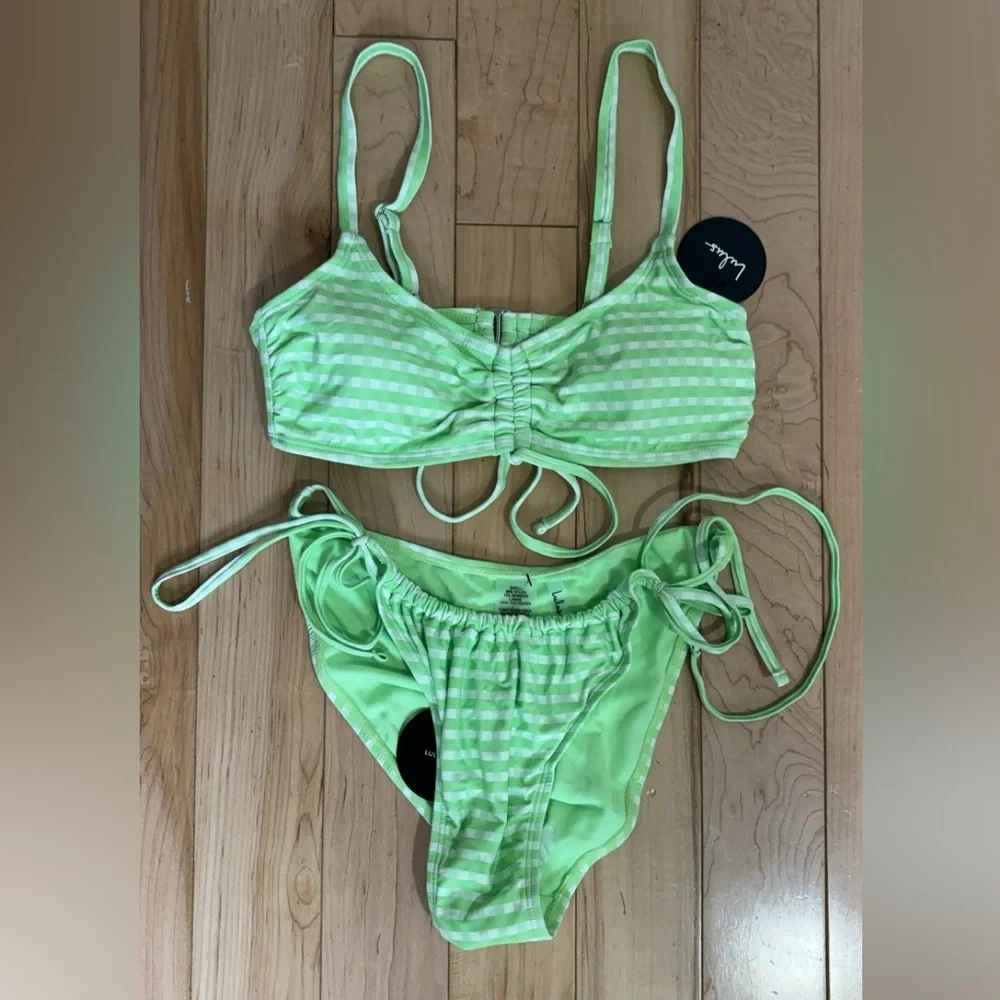 LULU’S CHECK YOURSELF OUT GREEN GINGHAM BIKINI